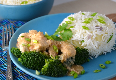 Thai Style Chicken with Peanut Sauce and Pineapple Rice