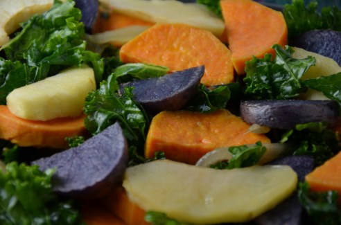 Roasted Yam with Apple and Kale