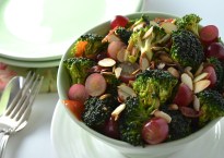 Curry Broccoli Salad with Red Grapes and Almonds