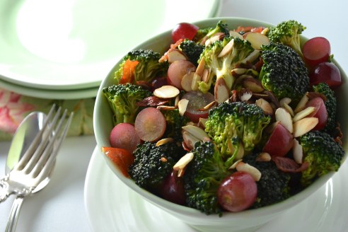 Curry Broccoli Salad with Red Grapes and Almonds