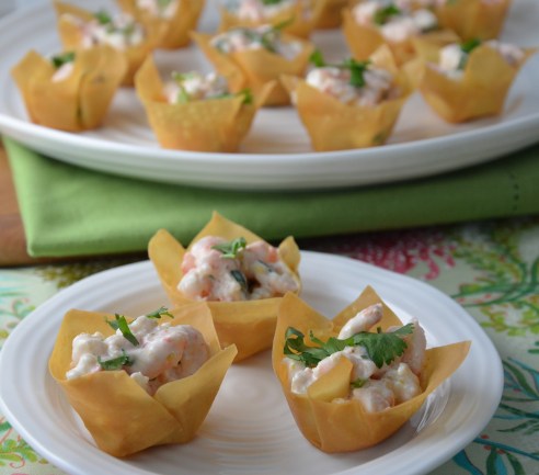 Mango - Curry Shrimp Salad in Wonton Cups