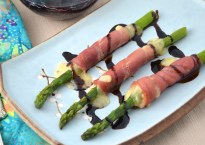 Grilled Asparagus, Wrapped with Prosciutto and Cheese, Drizzled with Balsamic Cream