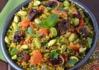Quinoa Salad with Saffron, Drunken Figs and Pistachios