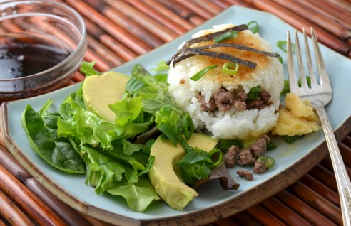 Crispy Rice Beef Balls with Avocado Salad