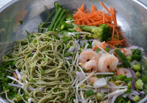Those lovely green noodles are Green Tea Soba Noodles.