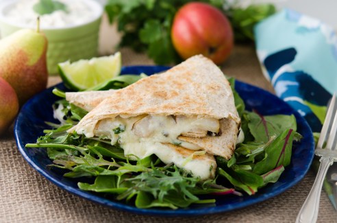 Pear and Chèvre Quesadillas with Cilantro Cream