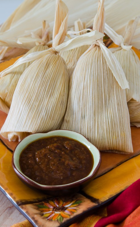 Pork Carnitas Tamales with Manchamantel Sauce