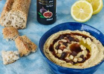 Smoked Almond Hummous with Fig Balsamic and Raisins