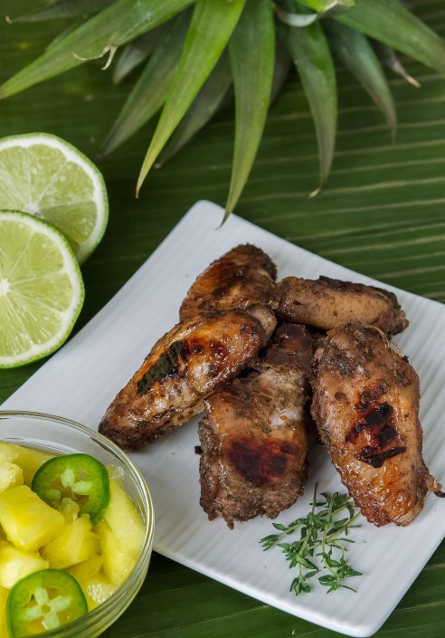Jamaican Jerk Chicken Wings with Rum Pickled Pineapple