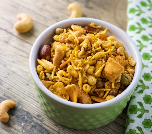 Bhel Puri is a crunchy, spicy Indian snack.