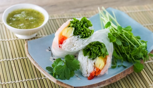 Salad Rolls with Pineapple and Pineapple Mint Dipping Sauce